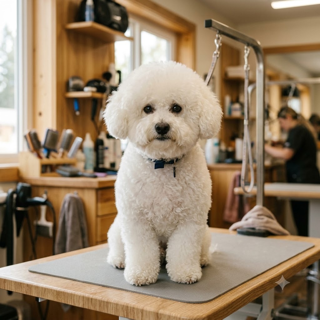 A dog with a curly / wool coat