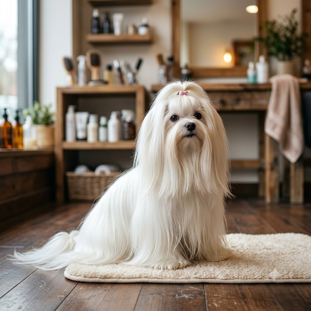A dog with a silky / long coat
