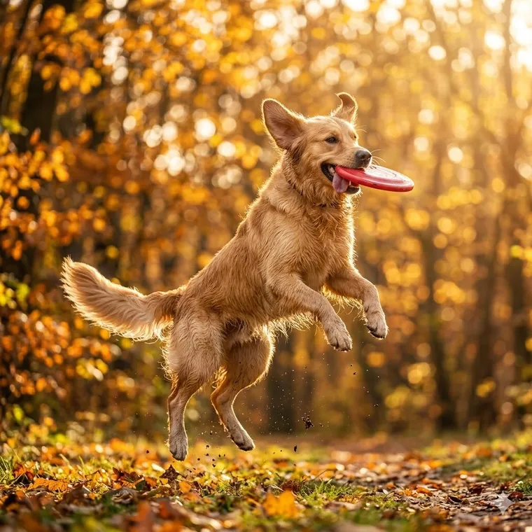Golden retriever catching a frisbee